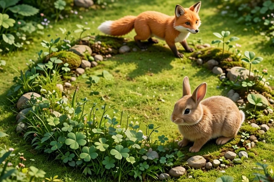 Picture clue: a sequence of living things, from plants to small animals to a top hunter, each eating the one before