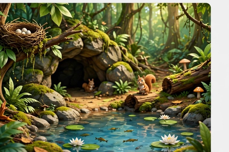 Picture clue: animals living in their natural forest environment