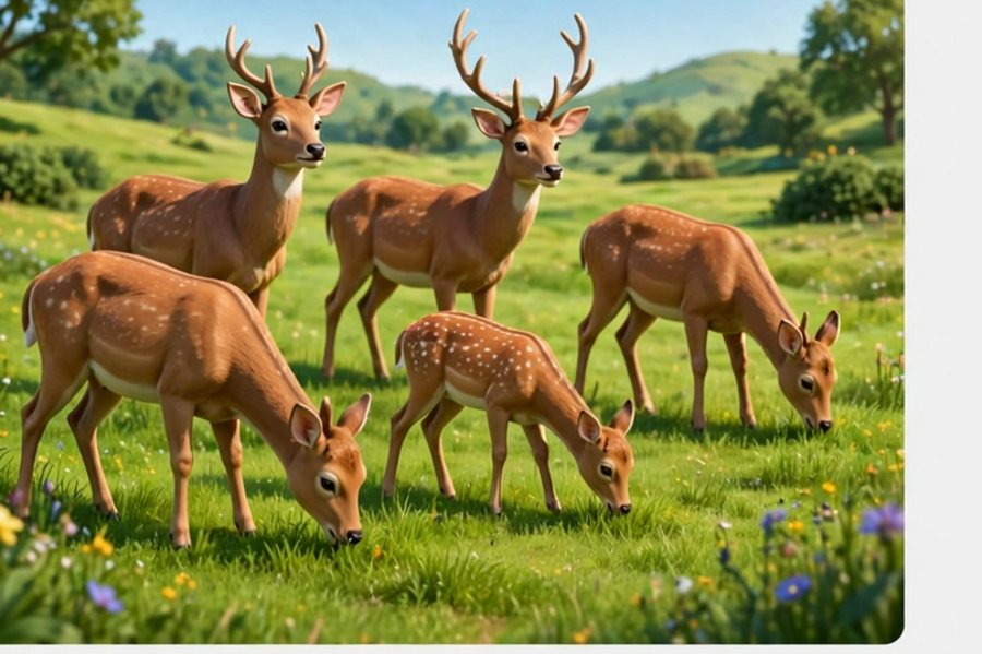 Picture clue: a deer grazing nervously while being watched by a hunter animal